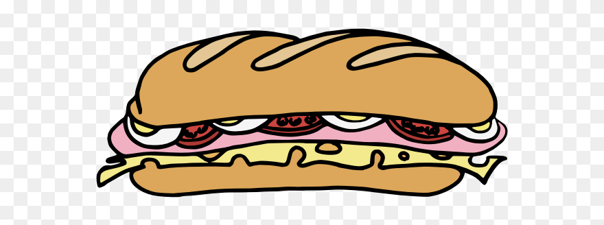 Vector Drawing Of Long Sandwich In Color - Sub Sandwich Clipart Black And White - Png Download