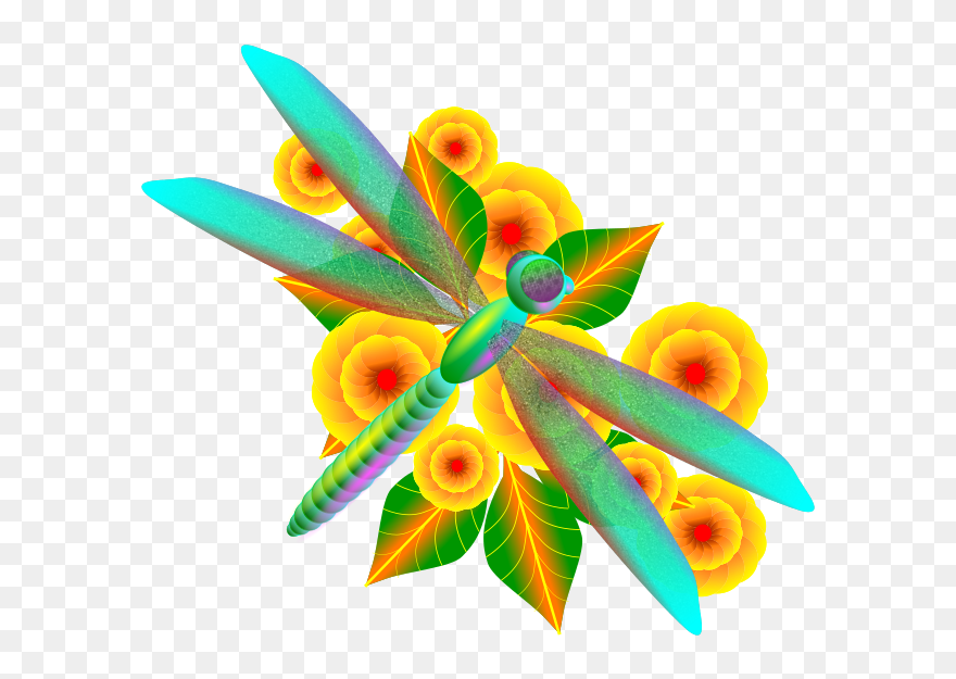 Dragonfly & Flowers - Clip Art - Png Download