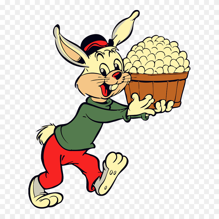 Cartoon Rabbit With Eggs Clipart - Happy Rabbit - Png Download
