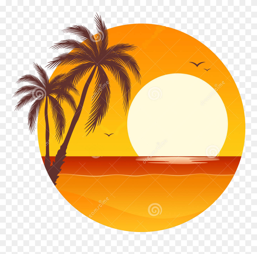 Beach Sunset Clipart At Getdrawings - Palm Tree Beach Clipart - Png Download