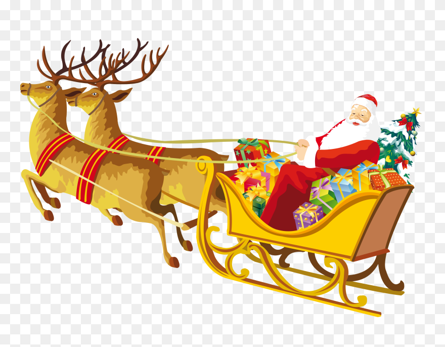 Santa Clauss Reindeer Png - Santa And Reindeer Png Clipart