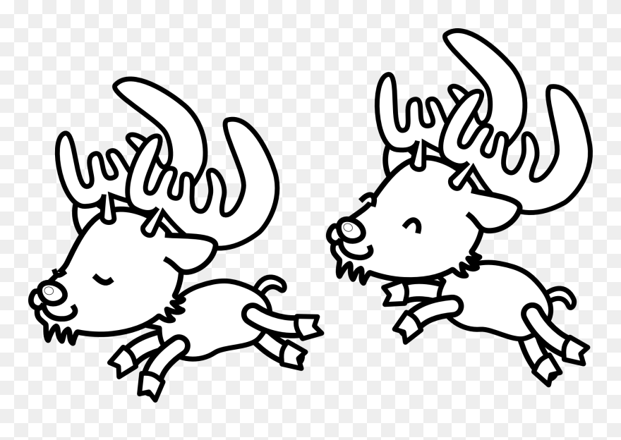Cartoon Reindeers - Christmas Reindeer Clipart Black And White - Png Download