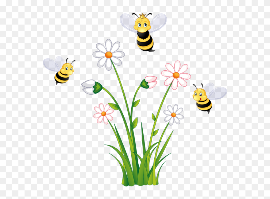 Gardening Clipart Bee Garden - Bee And Flowers Clip Art - Png Download