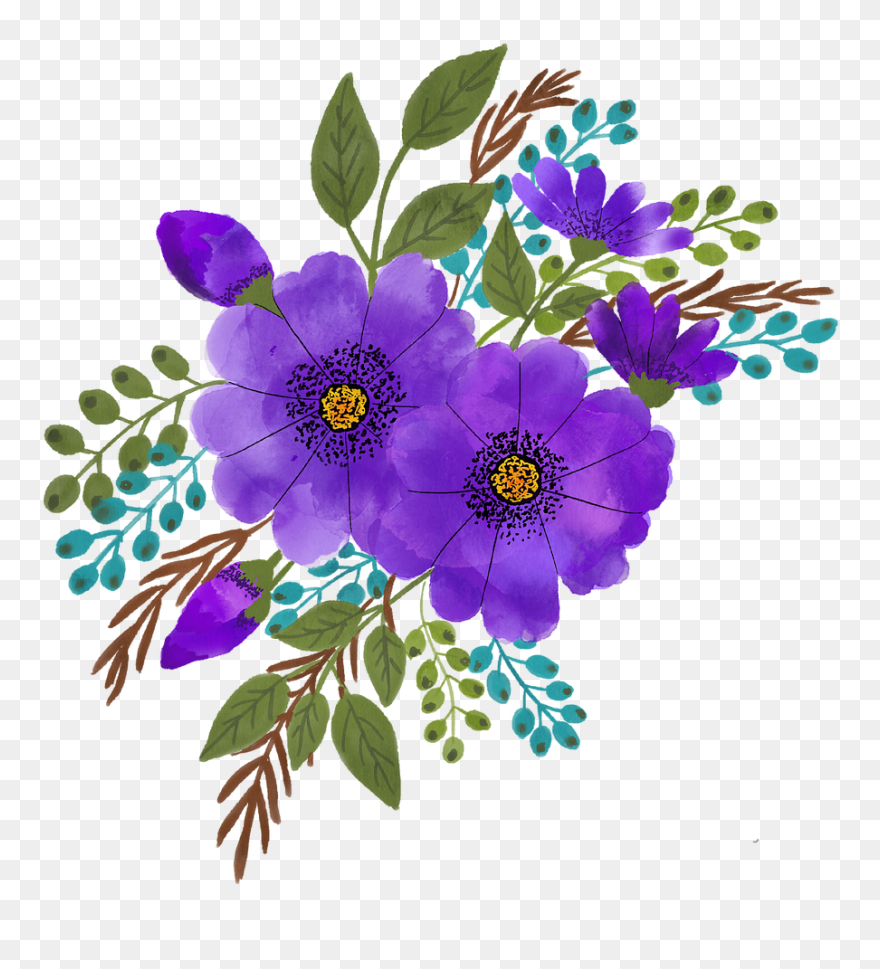 Purple Teal Flower Clipart - Png Download