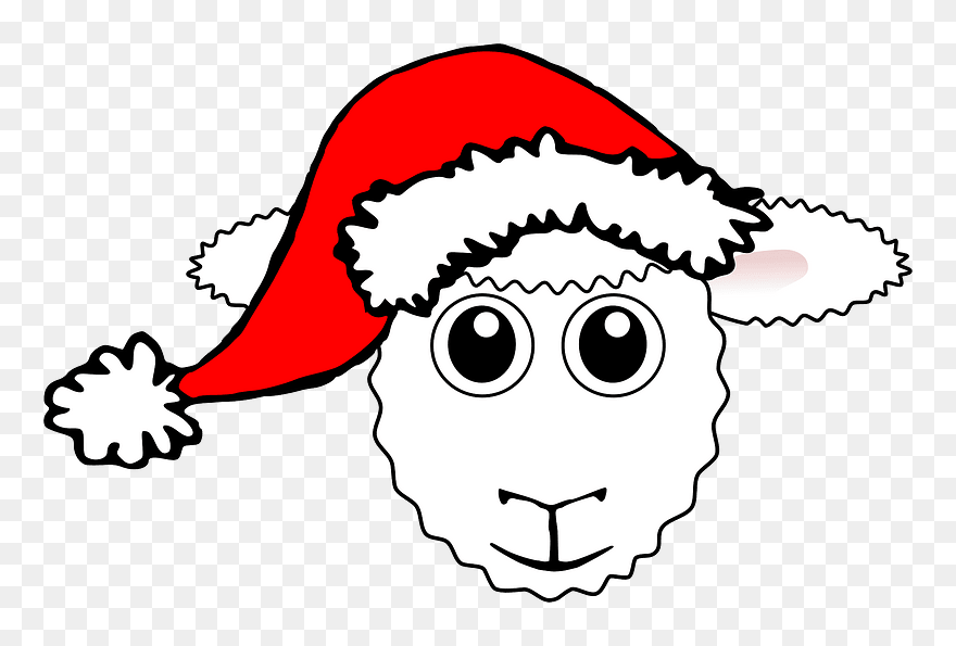 Sheep Face With Santa Hat Clipart - Christmas Sheep Clipart - Png Download