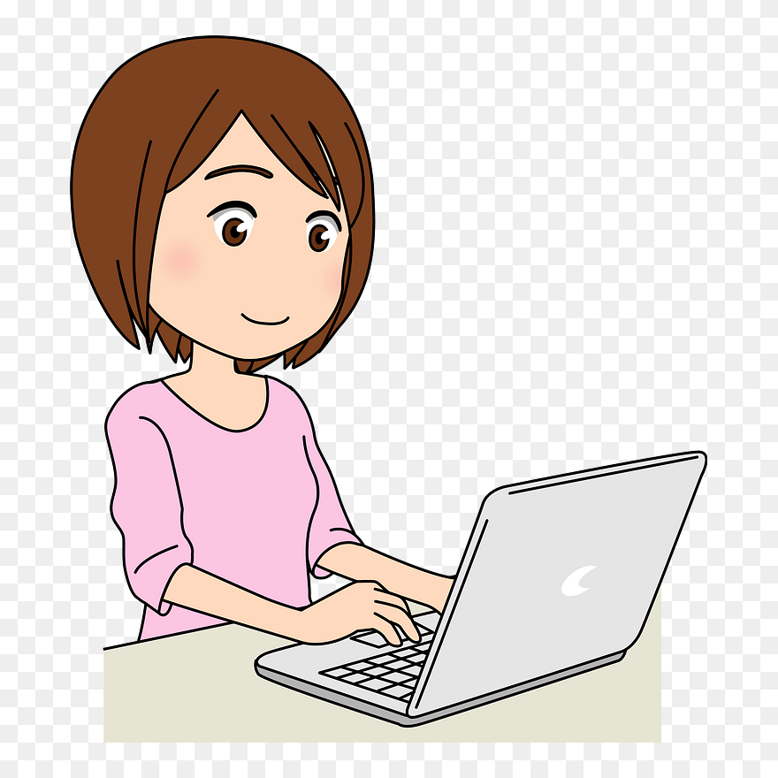 Laptop Computer Woman Girl Clipart - Girl With Laptop Clipart - Png Download