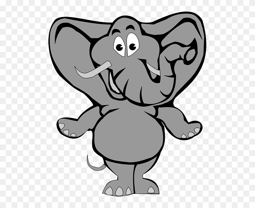 Elephant, Animal, Zoo, Happy, Smiling, Trunk, Gray - Elephant Drawing Fir Kids Clipart