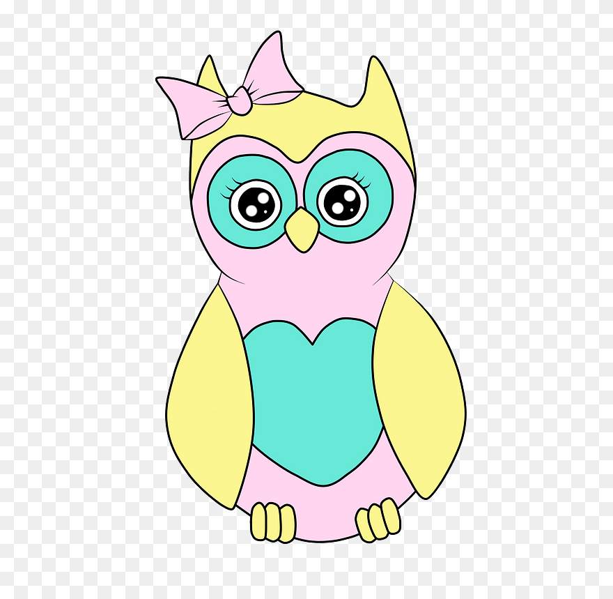 Owl With A Bow Clipart - Owl Coloring - Png Download