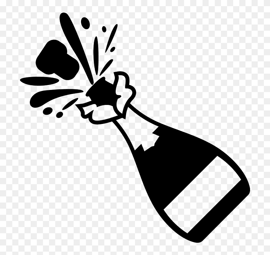 Bottle With Popping Cork Emoji Clipart - Popping Champagne Clipart Black And White - Png Download
