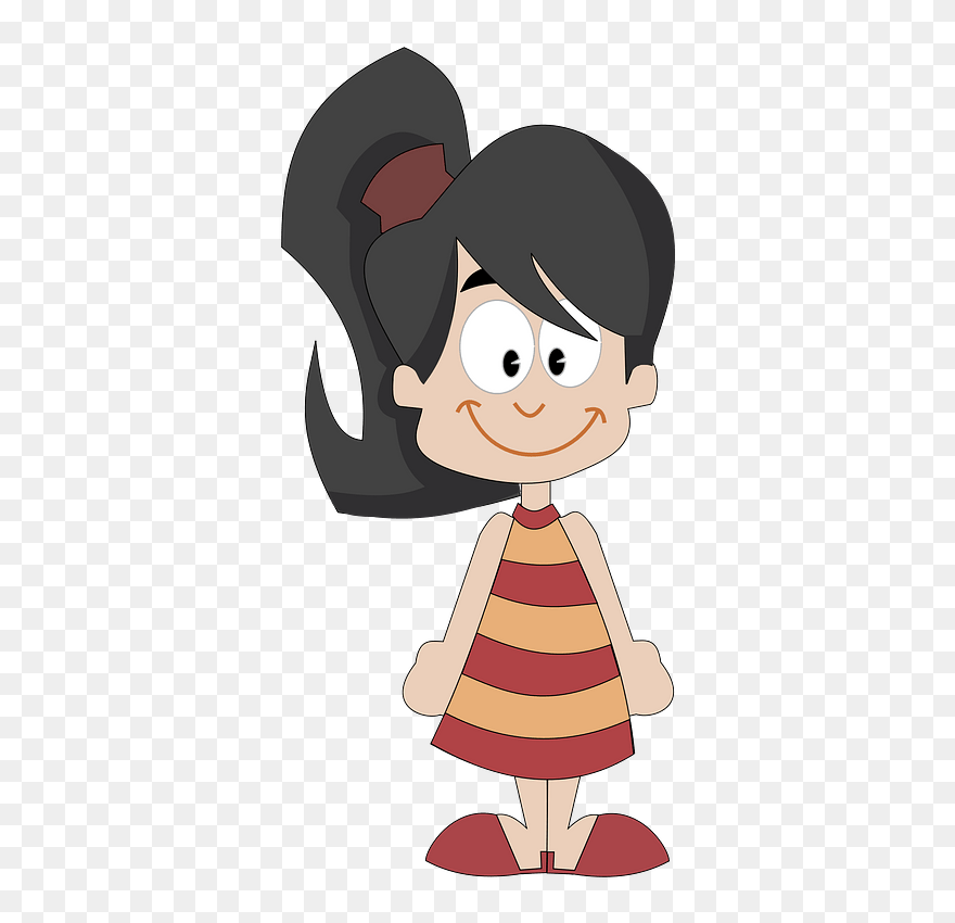 Girl In A Striped Dress Clipart - Girl Pony Tail Clipart - Png Download