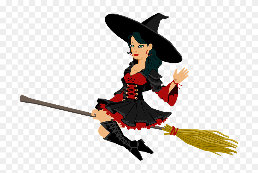 Flying Witch Clipart - Witch On Broom - Png Download