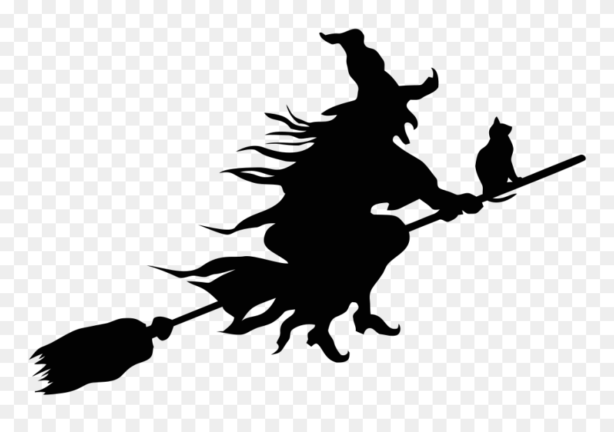 Witch Flying Png - Witch On Broom Drawing Clipart