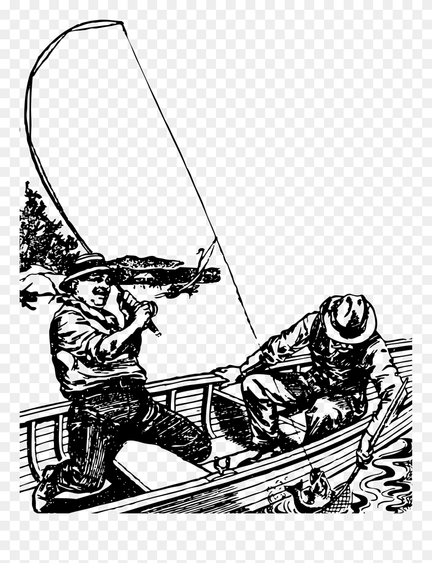 Fisherman Clipart Coloring Page - Two Men Fishing Drawing - Png Download