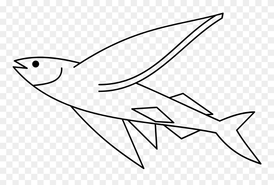 Simple Fish Clipart Black And White Picture Freeuse - Flying Fish Drawing Simple - Png Download