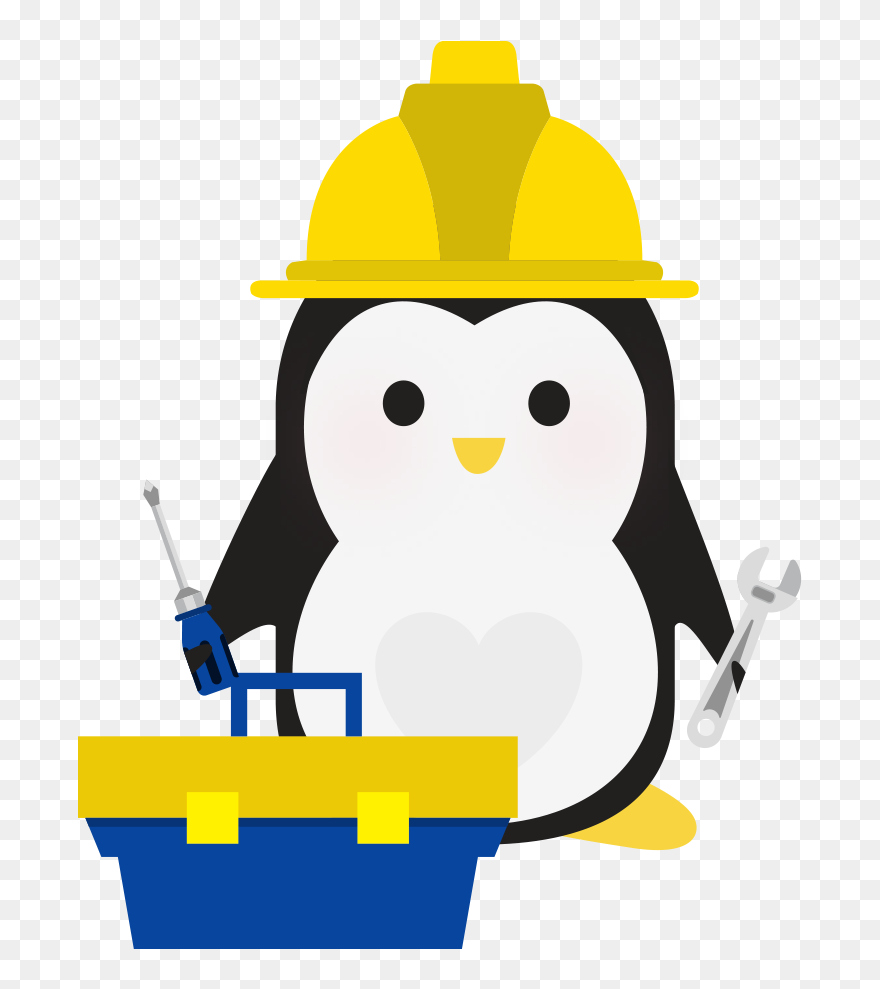 An Illustration Of A Penguin In A Hard Hat, Holding - Penguin With Hard Hat Clipart