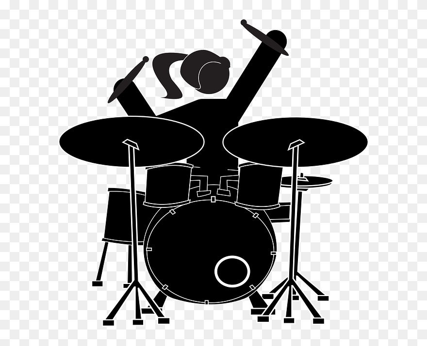 Drum - Set - Black - And - White - Drummer Clipart - Png Download