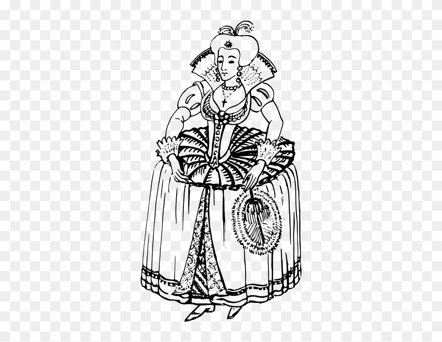 Farthingale Image - Rich Lady Clipart Black And White - Png Download