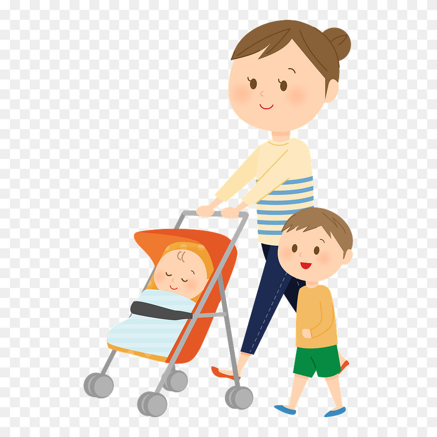 Mother Baby Transport Brother Clipart - 赤ちゃん お母さん イラスト ベビーカー - Png Download