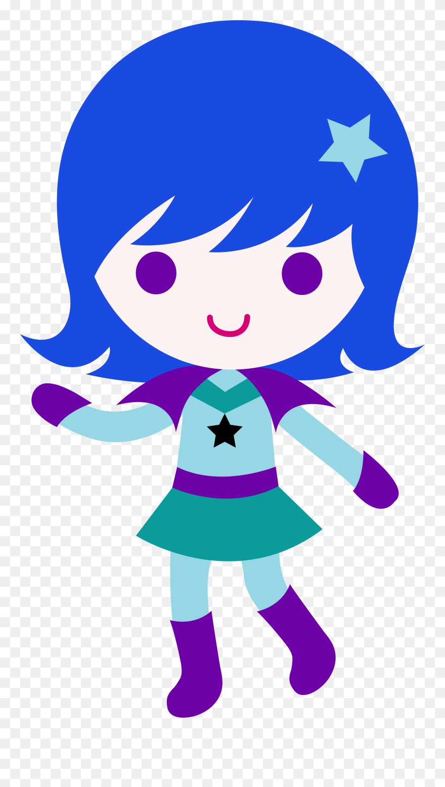 Girl Alien Clipart - Cartoon Girl With Blue Hair - Png Download