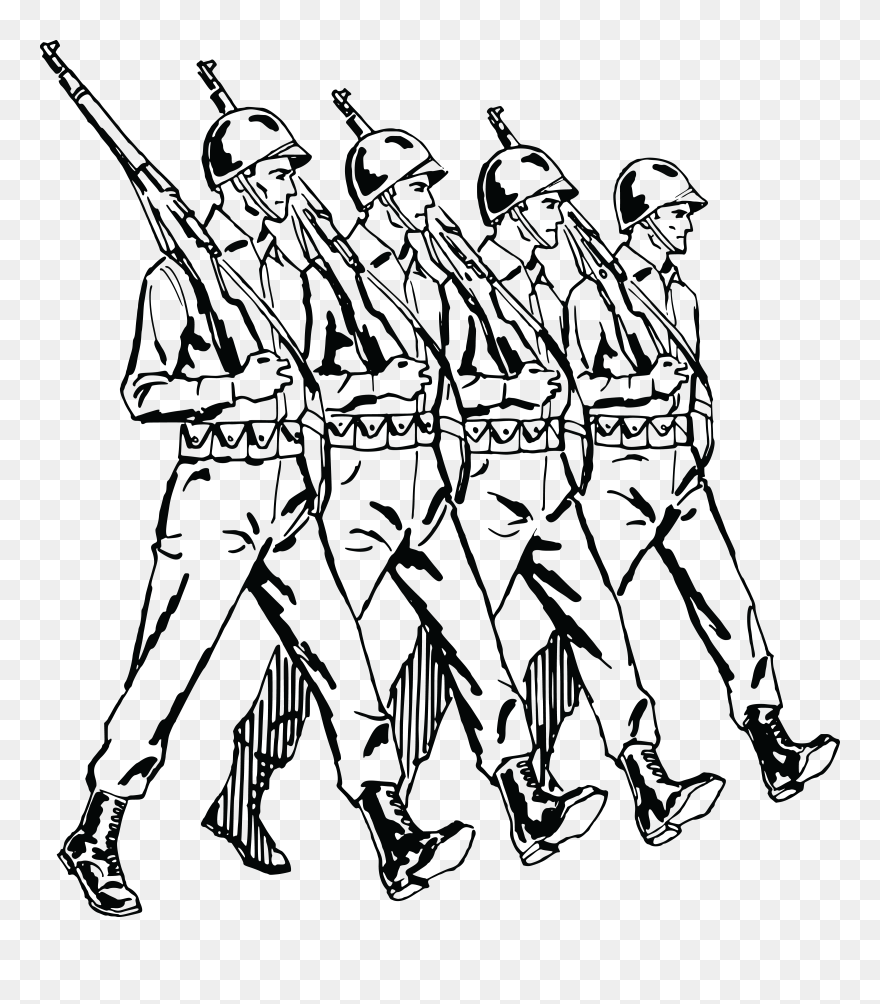 Free Clipart Of A Group Of Marching Army Soldiers - Soldiers Marching Clipart - Png Download