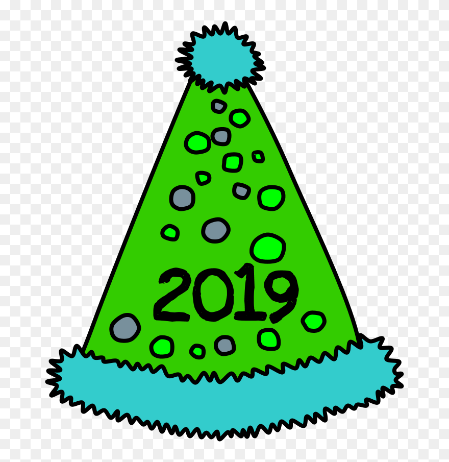 Party Hat, Pom-pom, Tinsel, Dots, 2019, Blue, Green - Party Hat Clipart