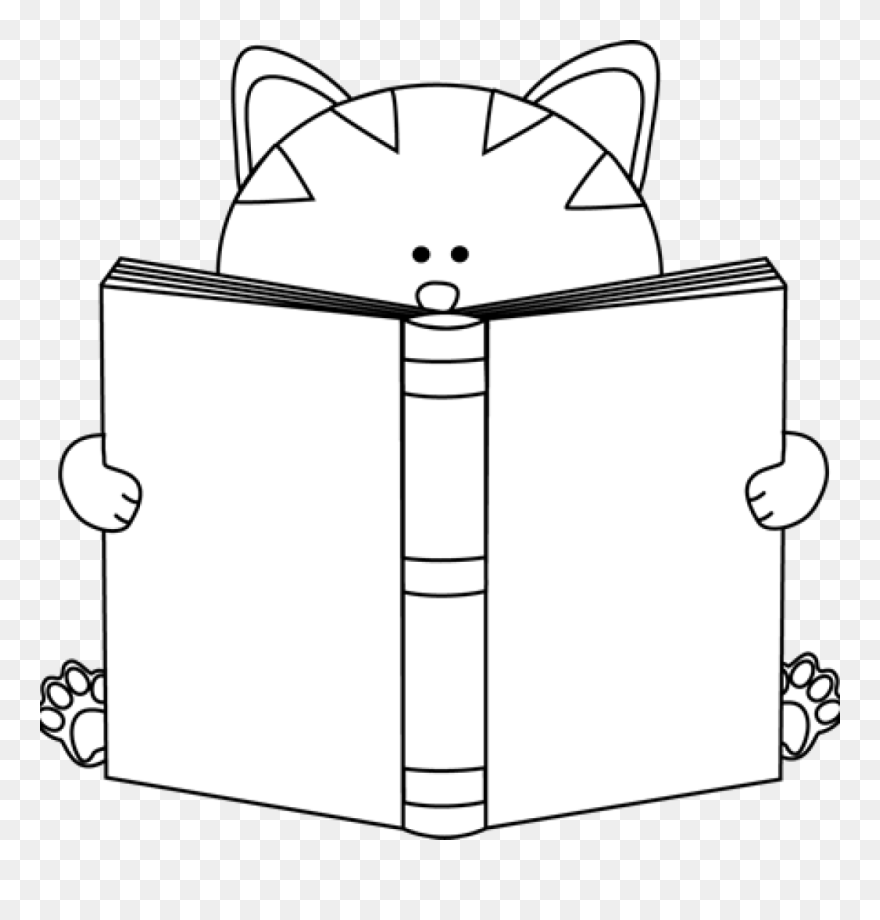 Cat Clipart Black And White Cat Clip Art- - Reading Book Clip Art Black And White - Png Download