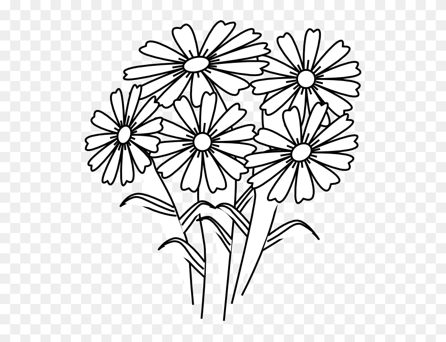 Coloring Book Flowers Clip Art At Clker - Drawing Of Flower Composition - Png Download