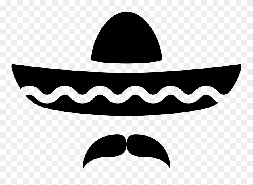Sombrero With Mustache Clipart - Sombrero Clip Art Black And White - Png Download