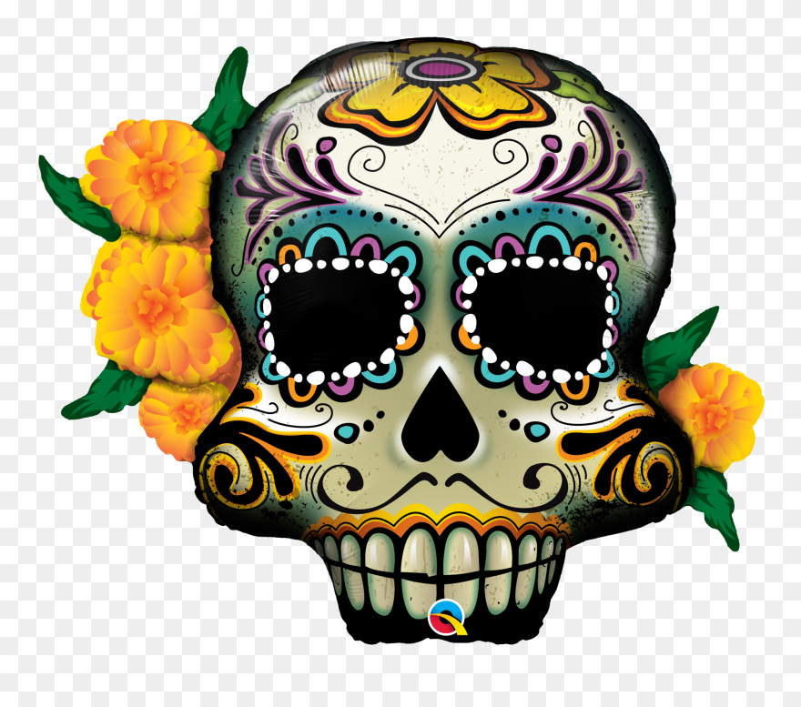 Day Of The Dead Skull Clipart At Getdrawings - Qualatex Halloween Balloons - Png Download