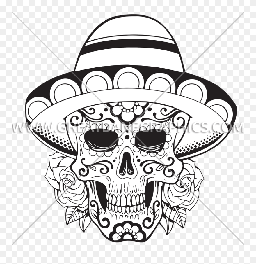 Kettlebell Vector Sugar Skull - Sugar Skull With A Sombrero Clipart