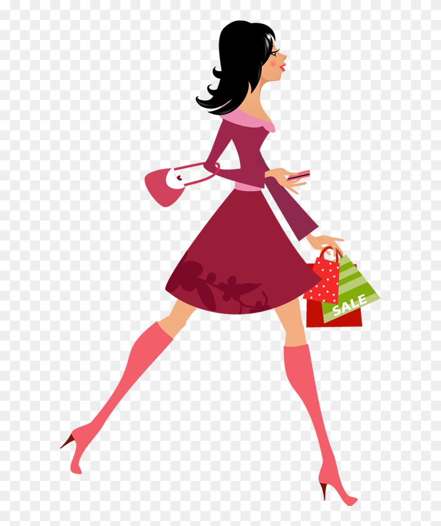 Vector Library Stock Girl Dress Clipart - Girl Holding Shopping Bag Cartoon - Png Download