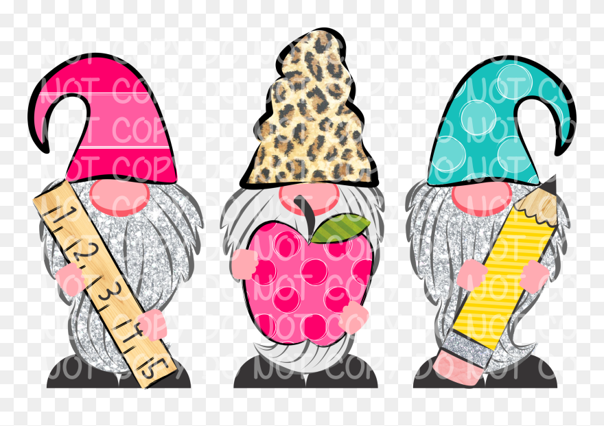 Ruler Apple Pencil Gnomes - Cartoon Clipart