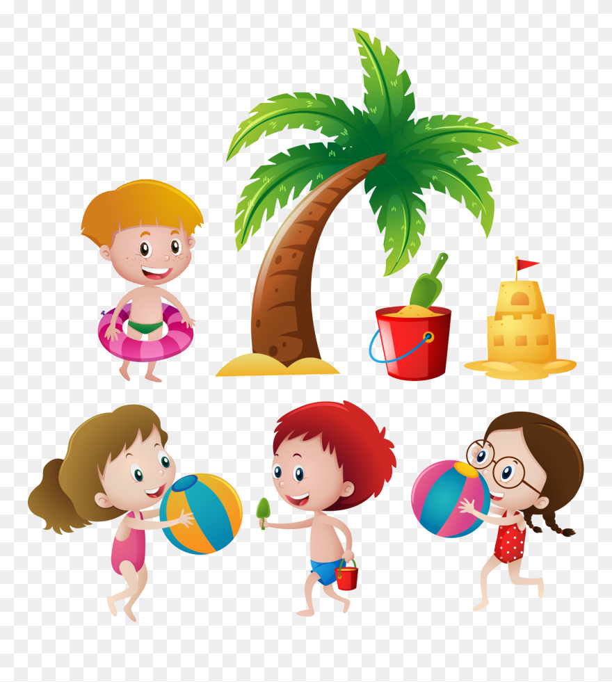 Transparent Kids Beach Clipart - Dibujo Niños Jugando Playa - Png Download