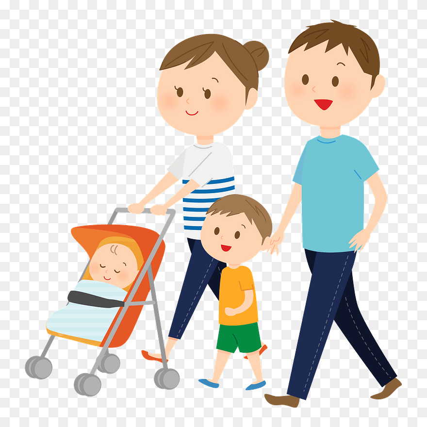Family Father Mother Children Clipart - Cartoon Family Walking Together - Png Download