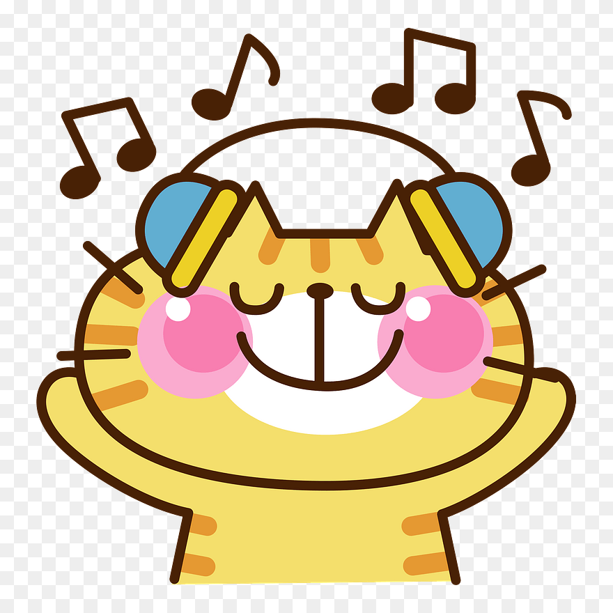 Cat Listening Music Clipart - Clip Art - Png Download