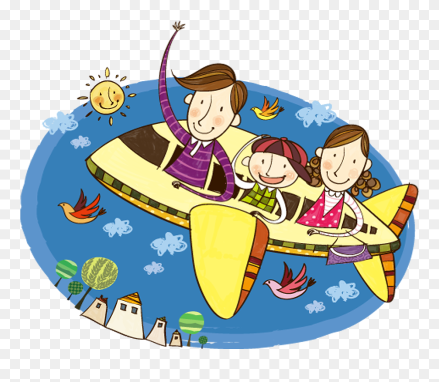 Airplane Travel Illustration Fly - Airplane Family Vacation Clipart - Png Download