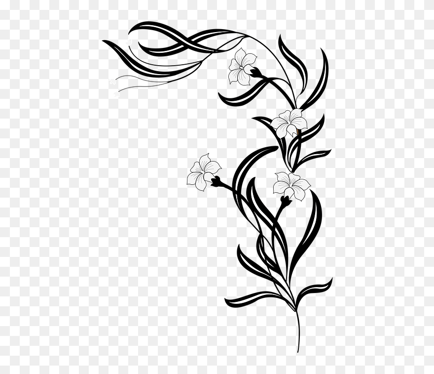 Flower Vine Clip Art Black And White , Png Download - Transparent Black And White Flowers Png