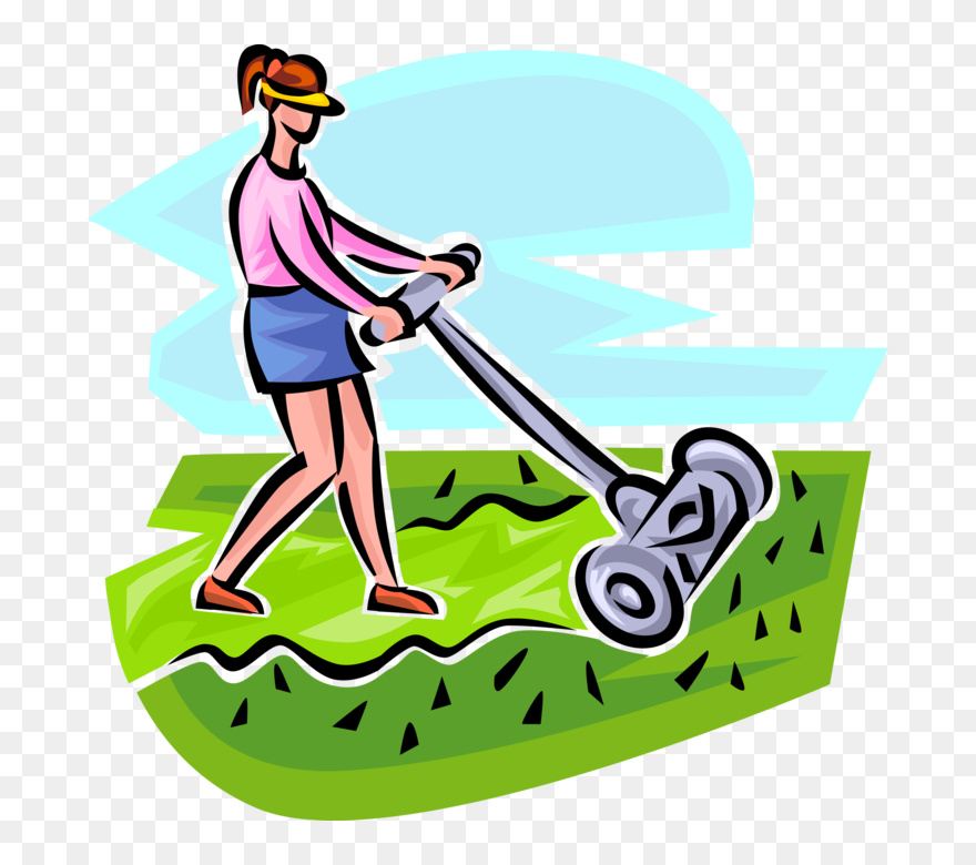 Clip Art Lawn Mowers Illustration Vector Graphics Image - Old Woman Mowing Lawn Clipart - Png Download