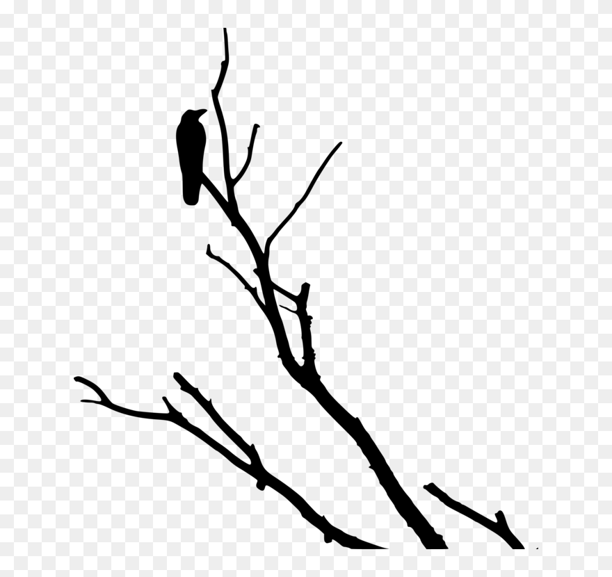 Monochrome - Crow On Tree Silhouette Clipart