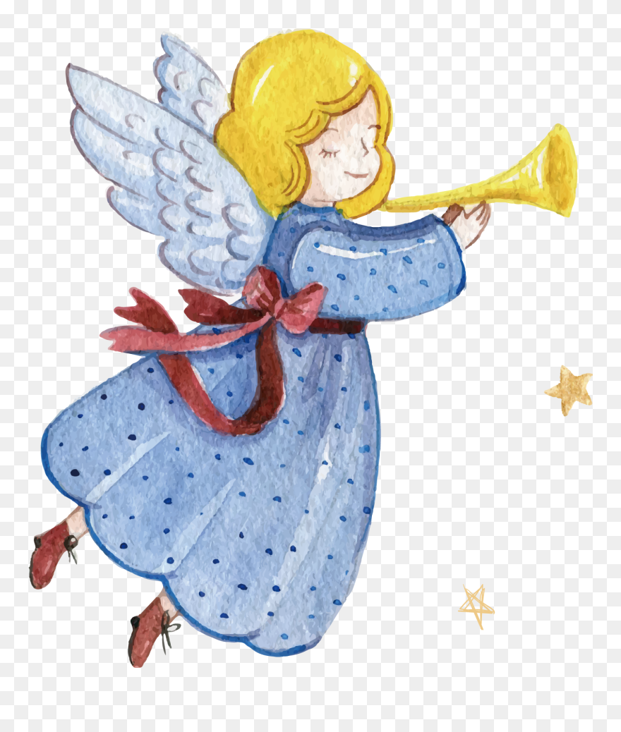 Christmas Illustration - Christmas Angel With Trumpet Clipart