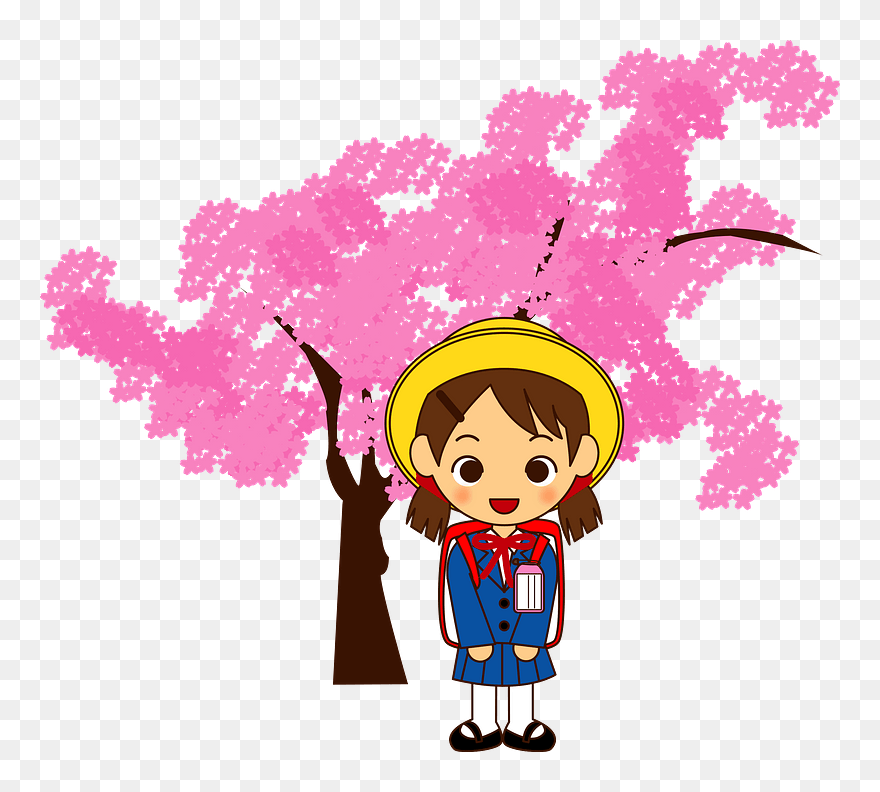 Schoolgirl Cherry Blossoms Clipart - 入学 式 女の子 イラスト - Png Download
