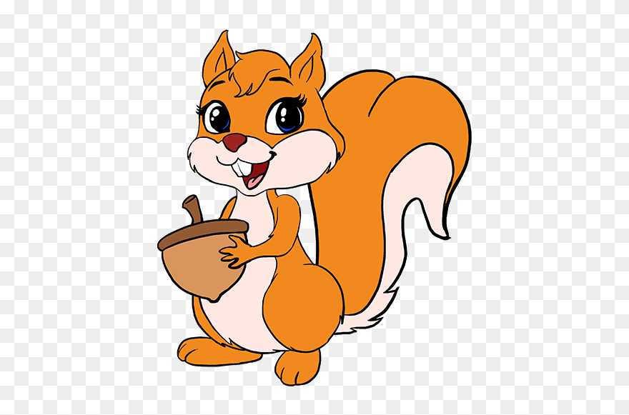 Cartoon Easy Cute Clipart Squirrel - Drawing Of Squirrel With Colour - Png Download