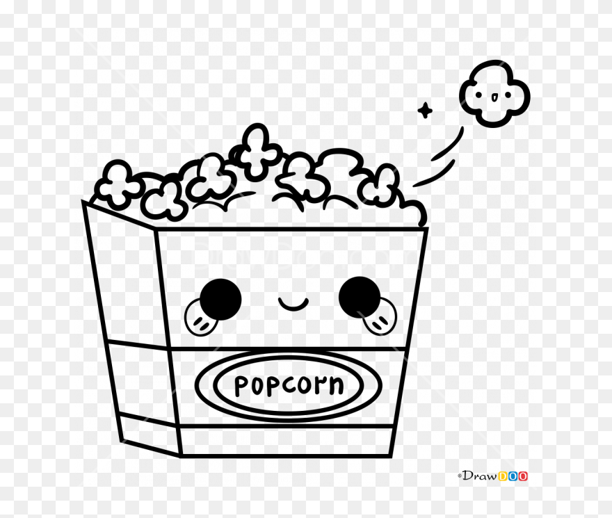 Kawaii Popcorn Drawing, Png Download - Popcorn Draw Clipart