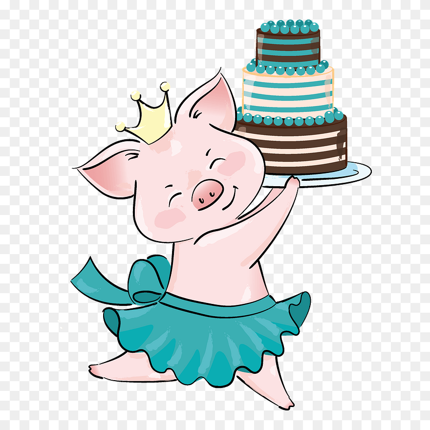 Cute Pig Princess With Birthday Cake Clipart - Png Download