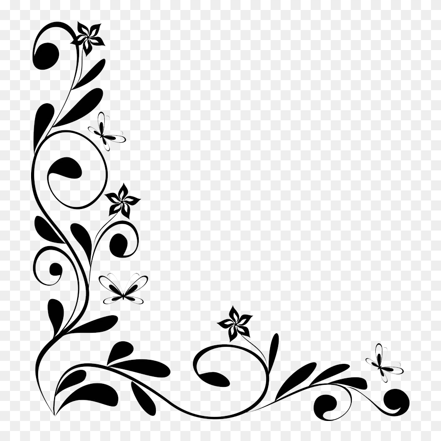 Transparent Black Flower Png - Flower Black And White Border Design Clipart