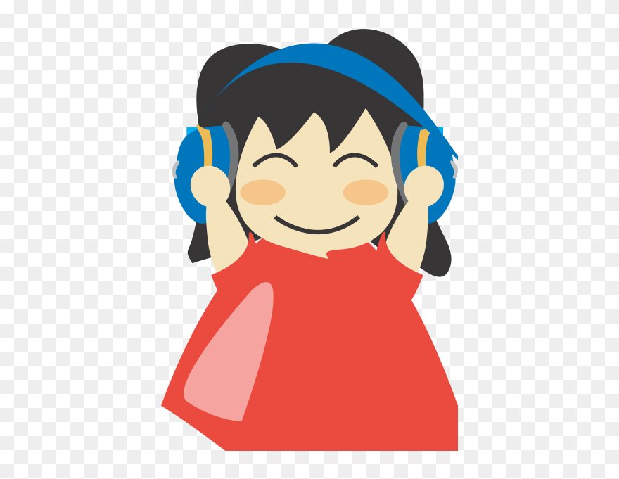 Girl With Headphones Vector Drawing - Listening To Music Png Cartoon Clipart