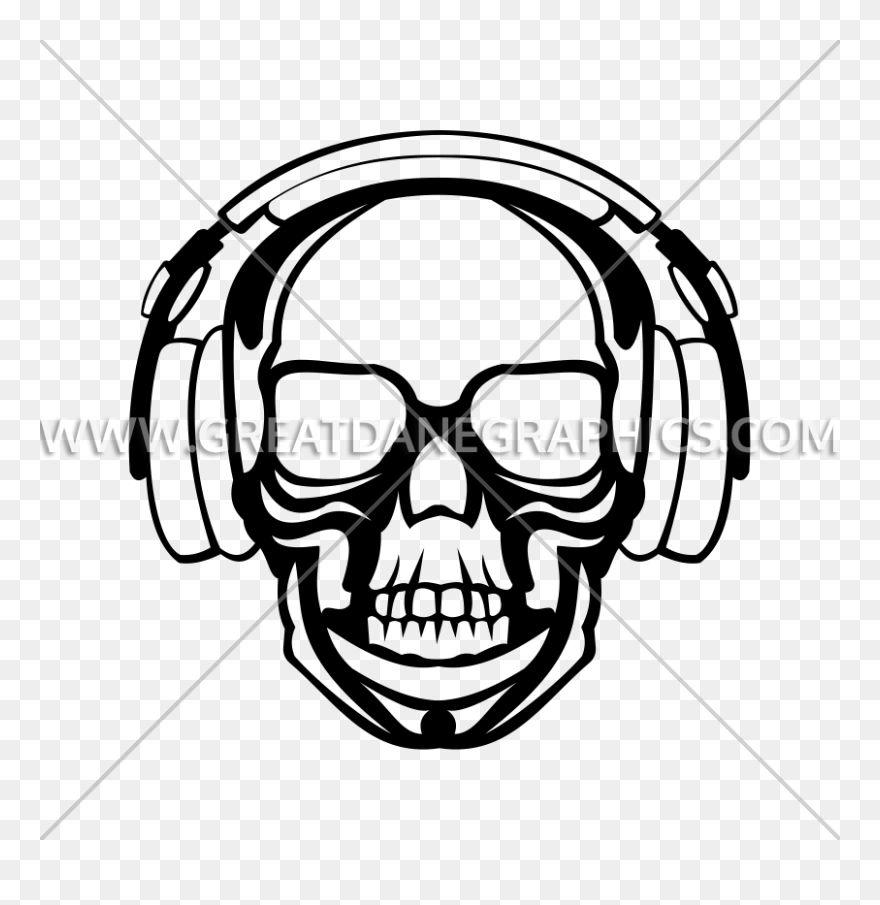 Skull With Headphones Production Ready Artwork For - Illustration Clipart