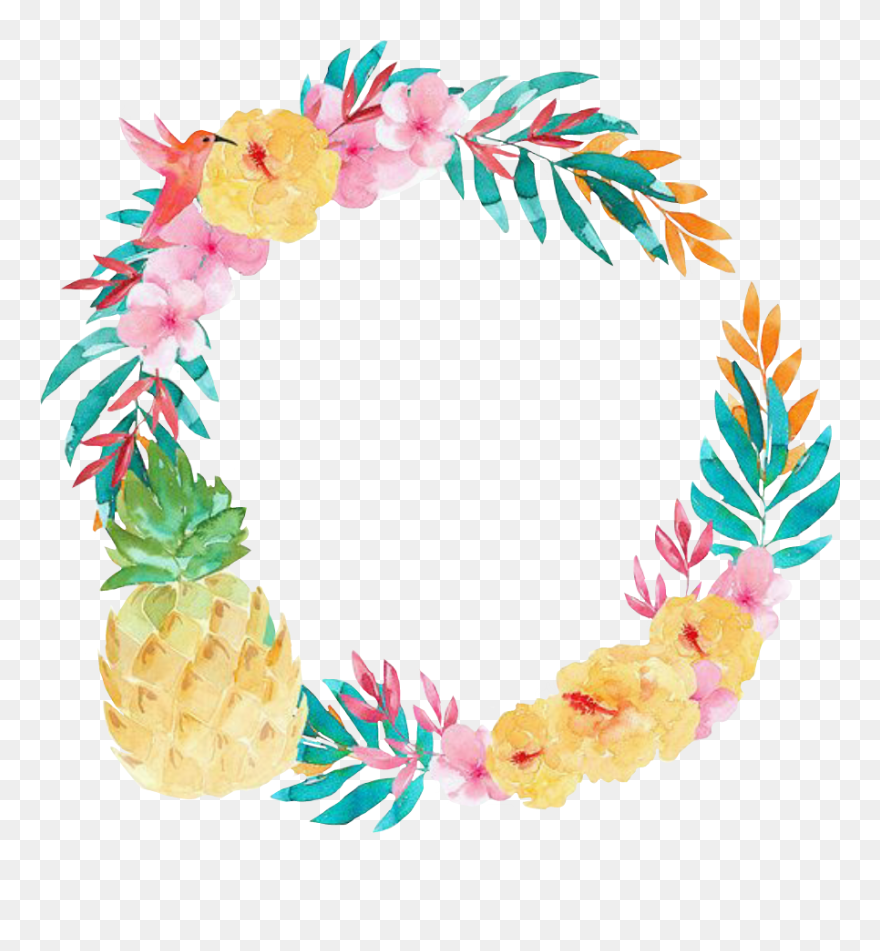 #tropical #summer #circleframe #flowers #pineapple - Tropical Leaves Summer Png Clipart