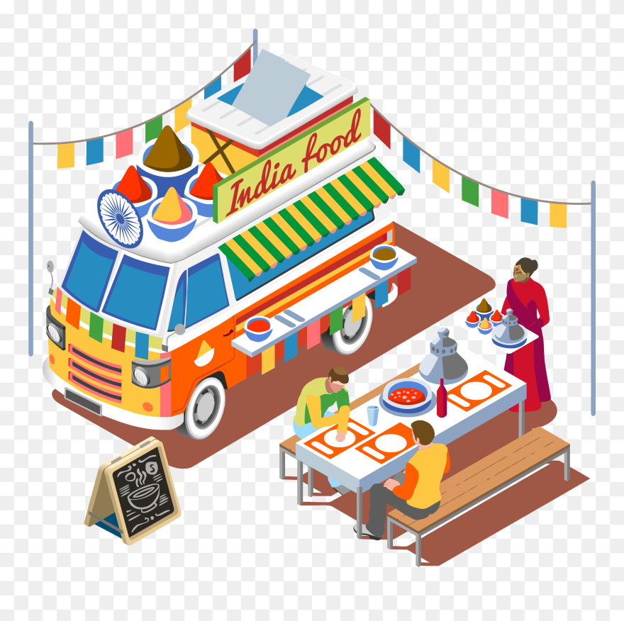 Street Food Fast Food Barbecue Grill Food Truck - Indian Food Truck Clip Art - Png Download