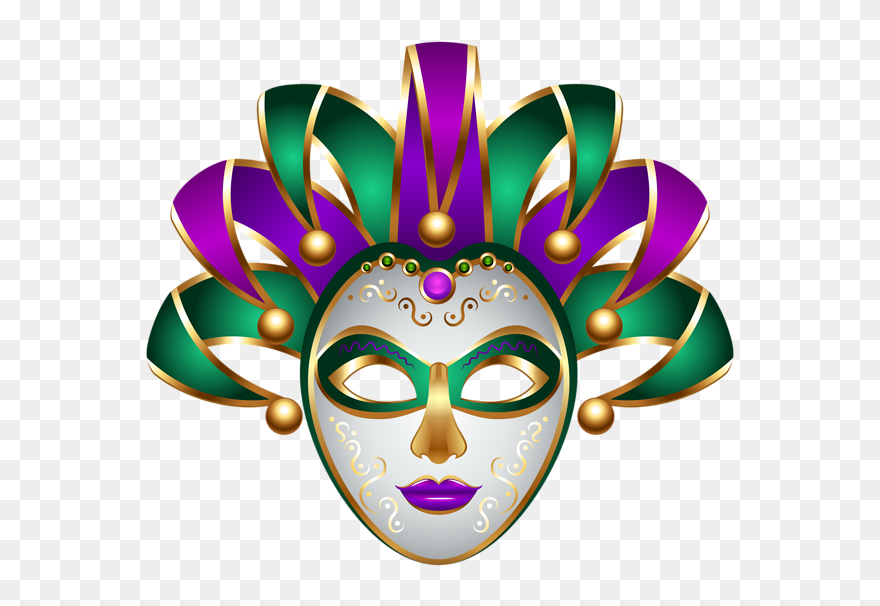 Green Purple Mask Transparent - Masks Mardi Gras Clip Art - Png Download